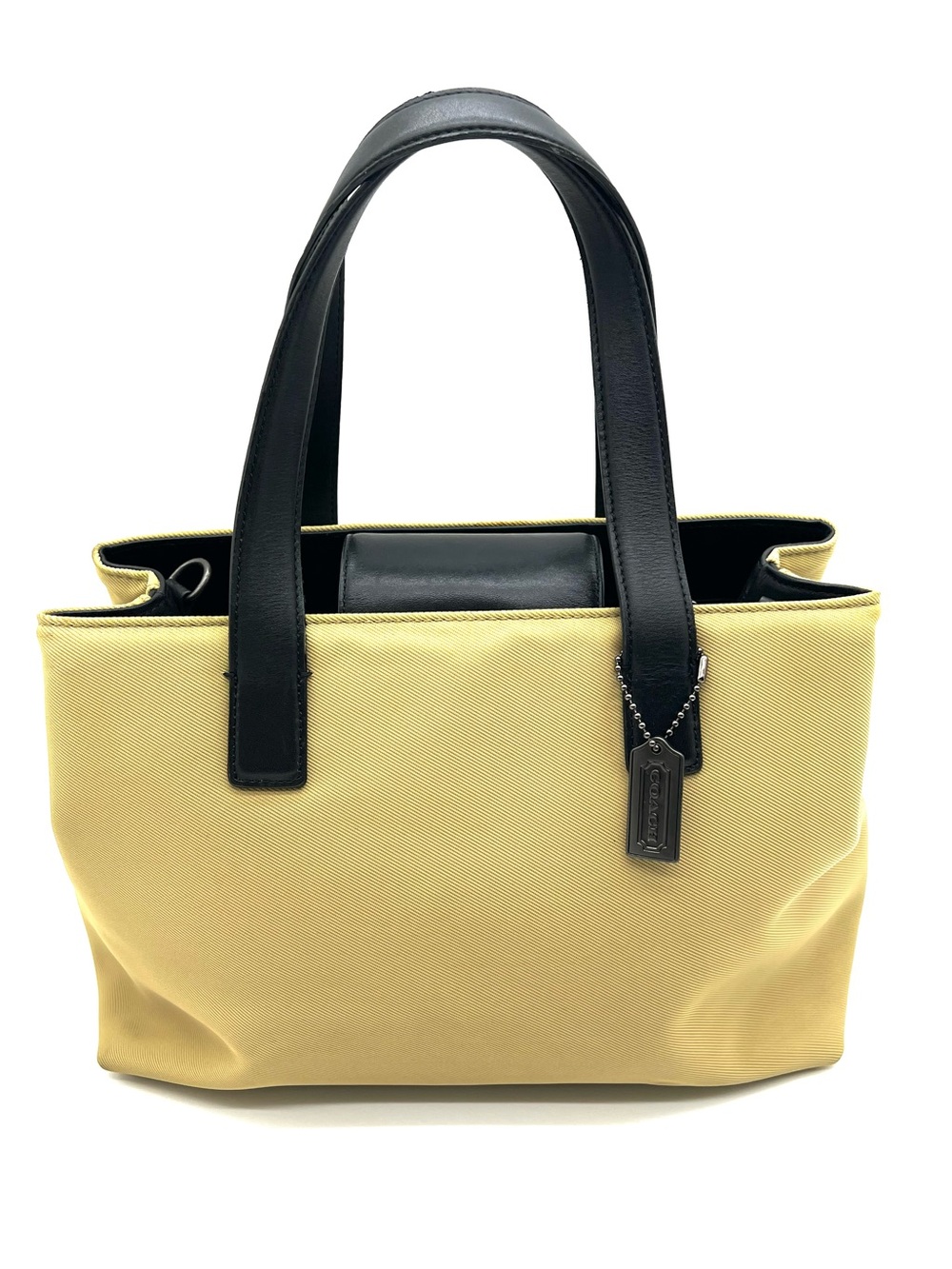 Vintage Coach Mercer 7400 Yellow Twill Black Leather Satchel Tote 90s
